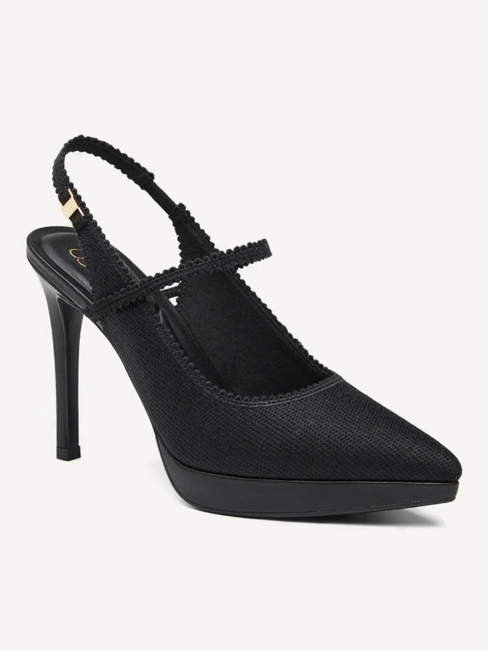 EmbroDance Pointed Toe Platform Heeled Slingback